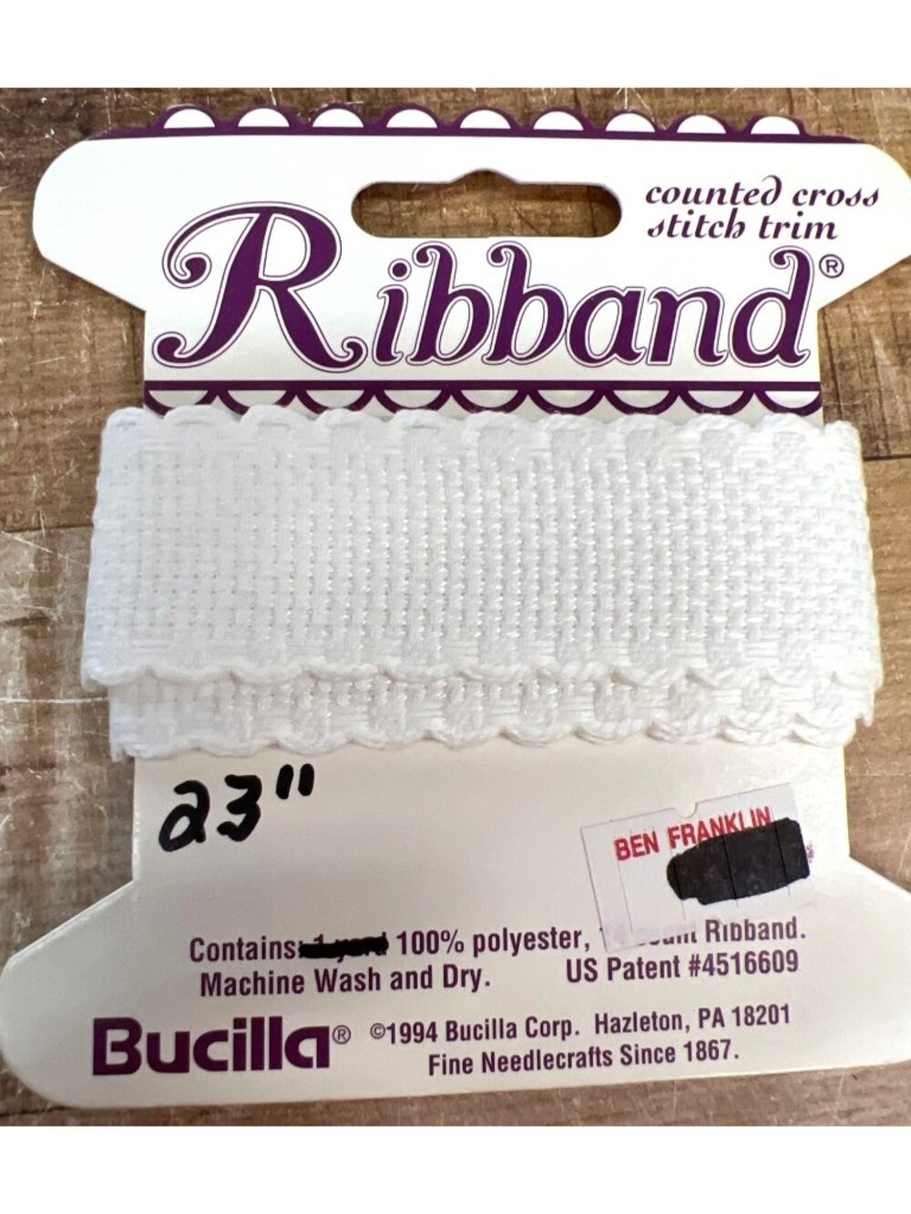 Bucilla Ribband 23" Counted Cross Stitch Trim White Polyester